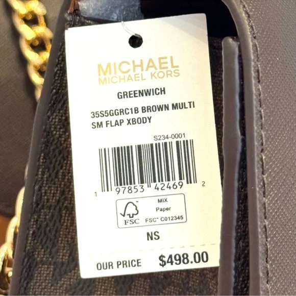 Michael Kors Greenwich SM Color-Block Signature Logo Crossbody Bag Brown Multi - Picture 11 of 11